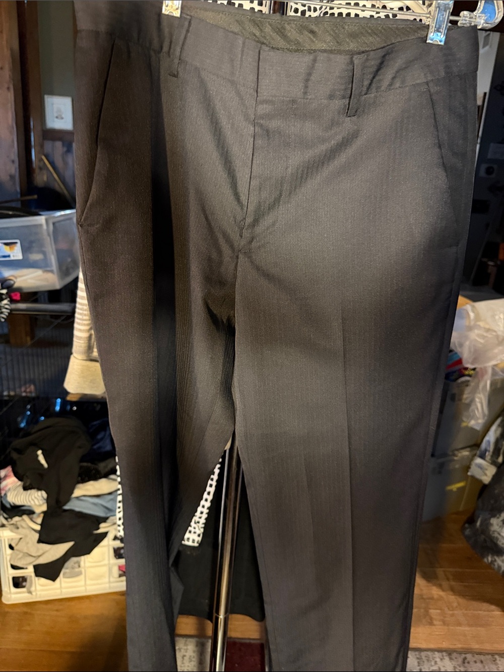 Van Heusen Black Dress Pants with Subtle Herringbone